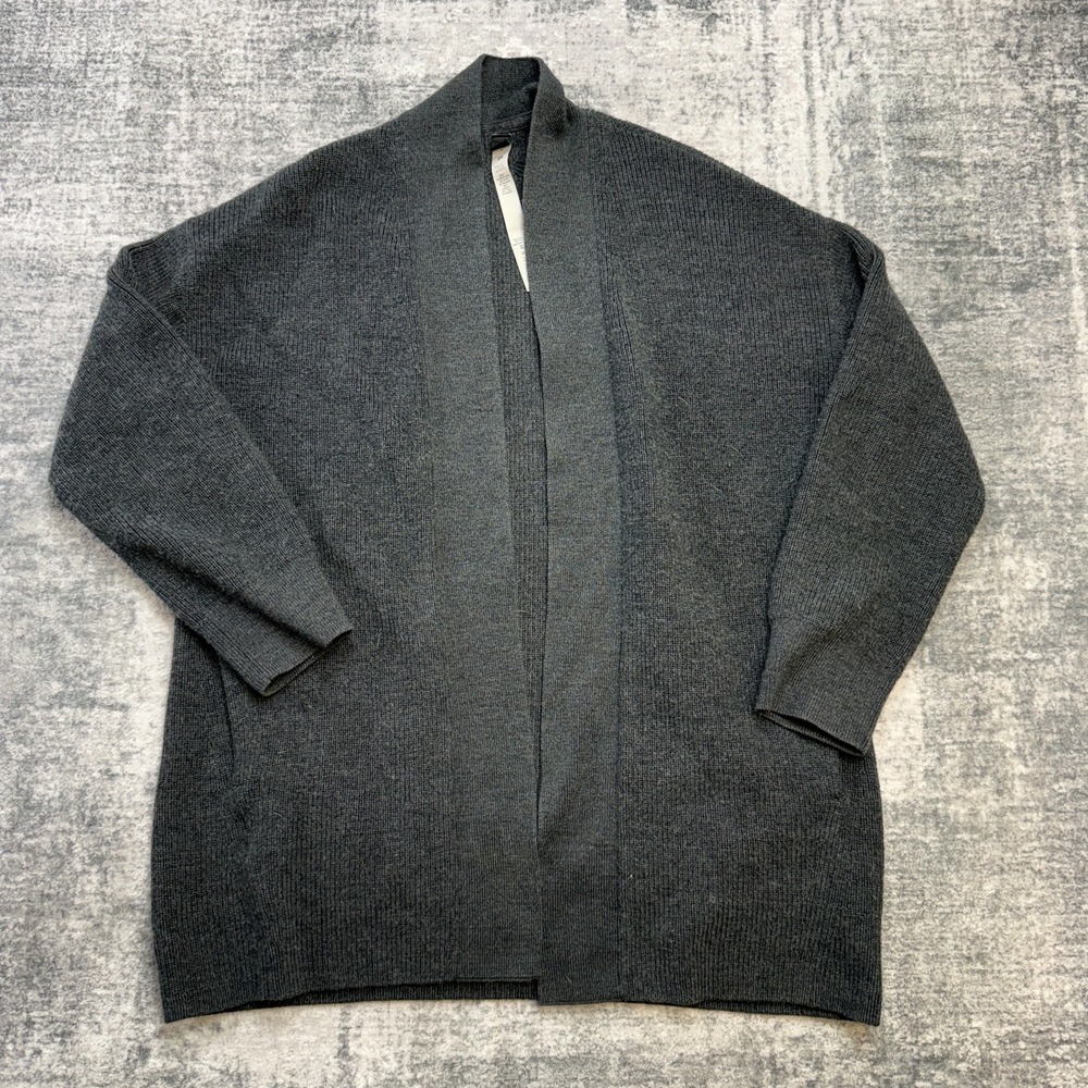 Lululemon Sweater Womens 4 Charcoal Merino Wool‎ Open Wrap Cardigan Ribbed Knit